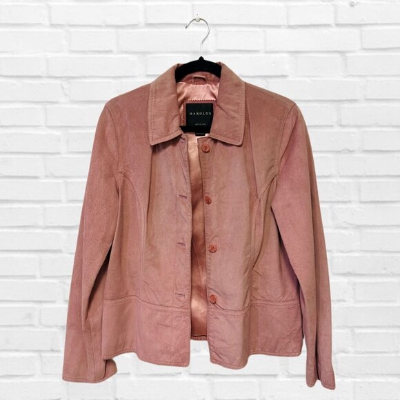 Harold's Vintage Genuine Leather Jacket Button Down Long Sleeve Blazer Collared - Picture 7 of 10